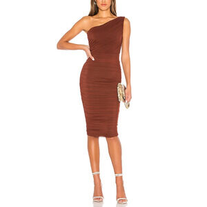 Nookie Ruched Brown Inspire Midi Dress Size S